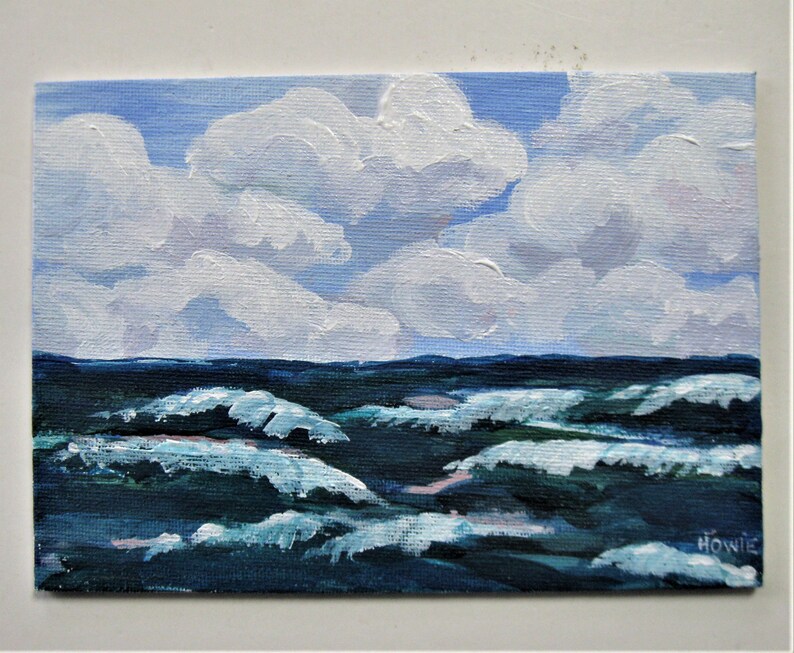 white framed original Impressionist art small art canvas 10 x 8 Nautical Ocean art Beach Cottage d\u00e9cor gift Acrylic Seascape Painting