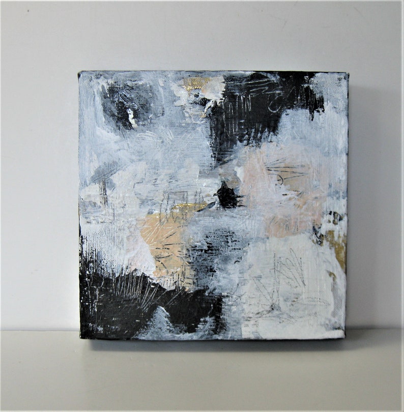 Black and White Original abstract painting 8 x 8 Etsy