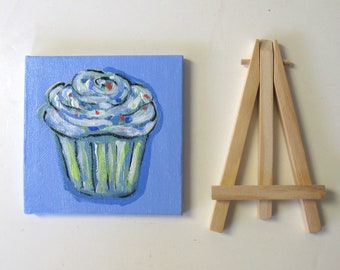Cupcake painting, 4" x 4", original acrylic cupcake art canvas, fun birthday gift idea, Brooke Howie painting, tiny art canvas, OOAK