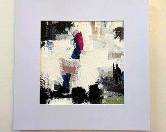 Unframed original acrylic abstract painting, 12 x 12, black and white matted paper canvas