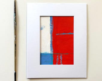 Original abstract acrylic painting, 8 x 10, white matted modern paper art canvas