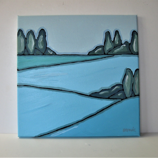 SALE, Original landscape painting, 12" x 12", abstract turquoise landscape art canvas, Brooke Howie, square art, contemporary wall décor