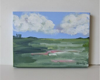 Original landscape painting, 7 x 5, small Impressionist art canvas acrylic landscape, Expressionist wall gallery, OOAK, French Country décor