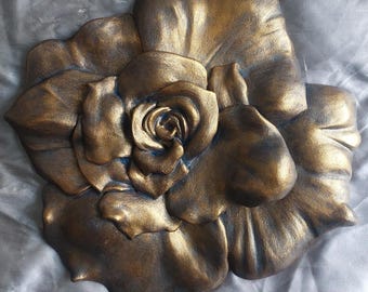 Handmade Plaster Rose Wall Sculpture: 3D Floral Relief Art