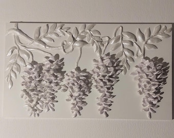 Handgemachte Glyzinien Blumen Wandskulptur, Strukturputz Kunst