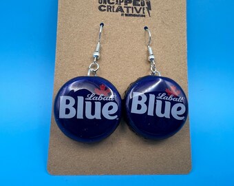Labatt Blue Beer Bottle Cap Earrings