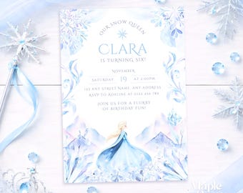 Snow Queen Birthday Party Invitation: Printable Ice Queen Theme Party Invite, Magic Frozen Princess, Editable Template (Digital Download)