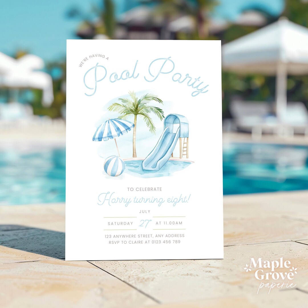Pool Party EDITABLE Birthday Invitation Template, Kids Swimming Party ...