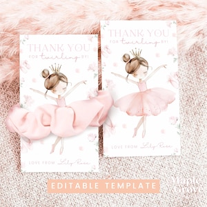 Pink Ballerina Tutu Scrunchie Card Party Favour PRINTABLE Template, Editable Personalised Girls Ballet Party Thank You Tag, DIGITAL DOWNLOAD