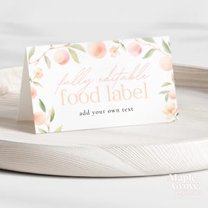 Peach First Birthday EDITABLE Food Label Place Card Template, One Sweet Peach Themed 1st Birthday Decor, Printable, DIGITAL DOWNLOAD