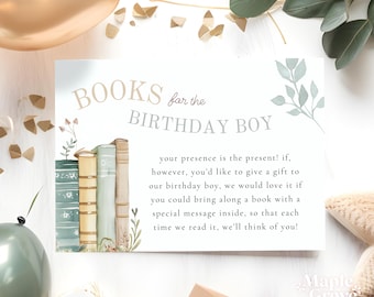 One for the Books! EDITABLE Gift Request Note Card for First Birthday, Boys Girls 1st Birthday Party Natural Green Book, DIGITAL DOWNLOAD