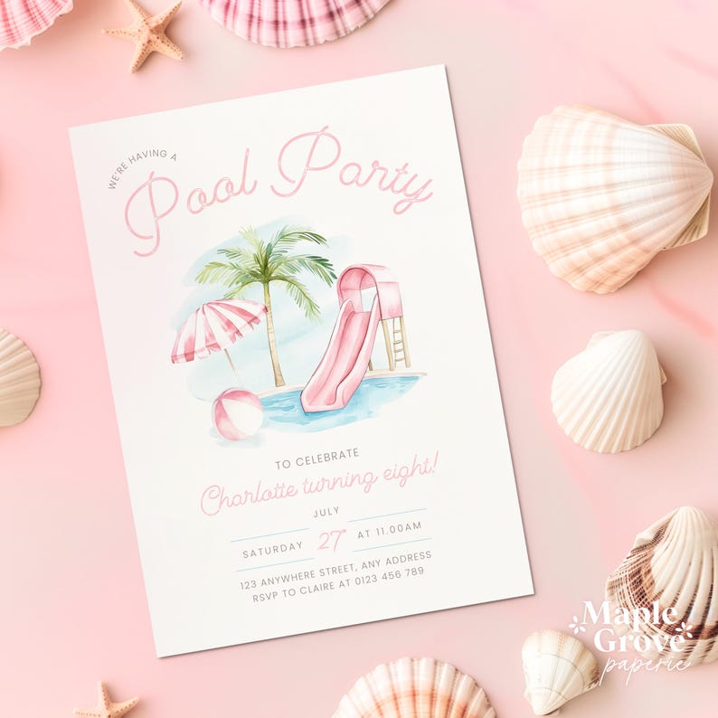 Pool Party EDITABLE Birthday Invitation Template, Kids Swimming Party ...