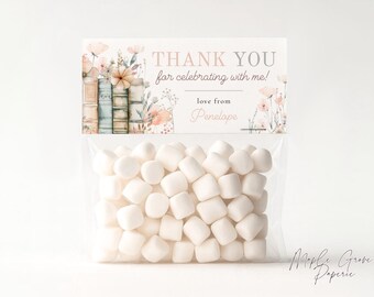 One for the Books First Birthday Editable Treat Bag Party Favour Topper Template, Pink Green Floral Book, DIGITAL DOWNLOAD