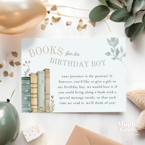 One for the Books! EDITABLE Gift Request Note Card for First Birthday, Boys Girls 1st Birthday Party Natural Green Book, DIGITAL DOWNLOAD