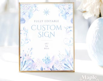 Snow Queen Party EDITABLE Custom Sign Template, Table Sign, Ice Queen Birthday Party, Winter Princess, Custom Party Sign, DIGITAL DOWNLOAD