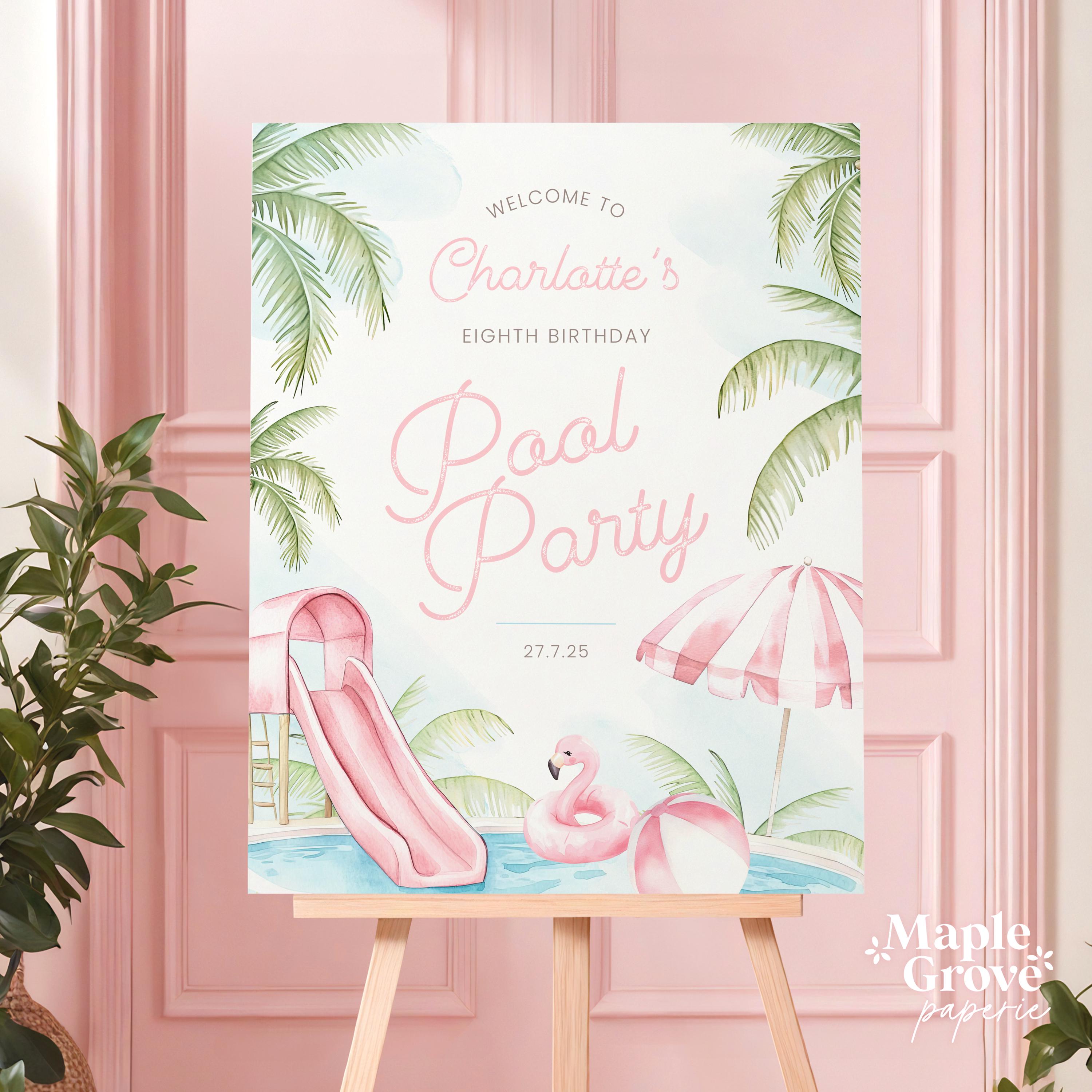 Pool Party Editable Welcome Sign Board Template, Kids Swimming Party ...