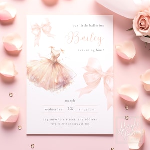 Our Little Ballerina EDITABLE Birthday Invitation Template, Pink Bow Tutu, Girls Ballet Birthday Dance Party Invitation, DIGITAL DOWNLOAD