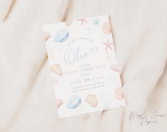 Seashells Birthday Invitation, Ocean Coastal Theme Party Invite for Any Age, Summer Event Invite, Editable Template (Digital Download)