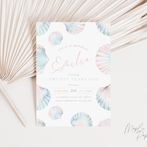 Seashells Birthday Invitation, Ocean Coastal Theme Party Invite for Any Age, Summer Event Invite, Editable Template (Digital Download)