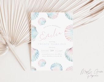 Seashells Birthday Invitation, Ocean Coastal Theme Party Invite for Any Age, Summer Event Invite, Editable Template (Digital Download)