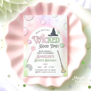 Wicked Good Birthday Party Invitation Template, EDITABLE Wicked Party Invite, Wicked Good Time, Pink Green Witch Invitation DIGITAL DOWNLOAD