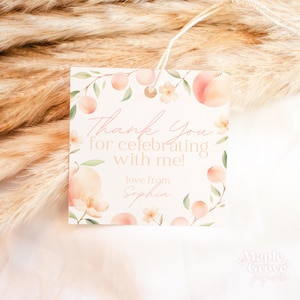 Peach First Birthday EDITABLE Thank You Tag Template, One Sweet Peach Theme, 1st Birthday Decor, Custom Party Favour, DIGITAL DOWNLOAD
