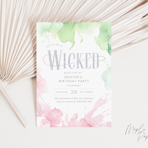 Wicked Birthday Editable Birthday Invitation Template, Wicked Good Birthday Party, Pink Green Teenager Adult Party Invite, DIGITAL DOWNLOAD