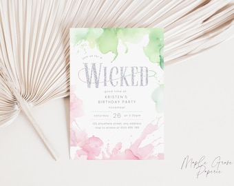 Wicked Birthday Editable Birthday Invitation Template, Wicked Good Birthday Party, Pink Green Teenager Adult Party Invite, DIGITAL DOWNLOAD