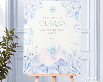 Snow Queen EDITABLE Party Welcome Sign Board Template, Ice Queen Birthday Party Decor, Winter Princess Party, Welcome Sign, DIGITAL DOWNLOAD