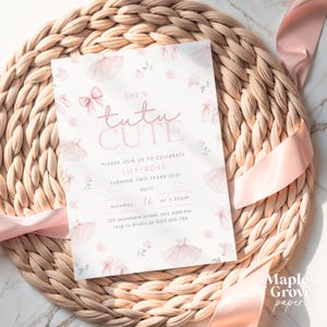 Tutu Cute EDITABLE Ballet Second Birthday Party Invitation Template, Pink Ballerina Girls 2nd Birthday Printable Invite DIGITAL DOWNLOAD