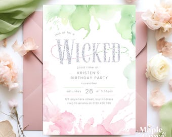 Wicked Birthday Editable Birthday Invitation Template, Wicked Good Birthday Party, Pink Green Teenager Adult Party Invite, DIGITAL DOWNLOAD