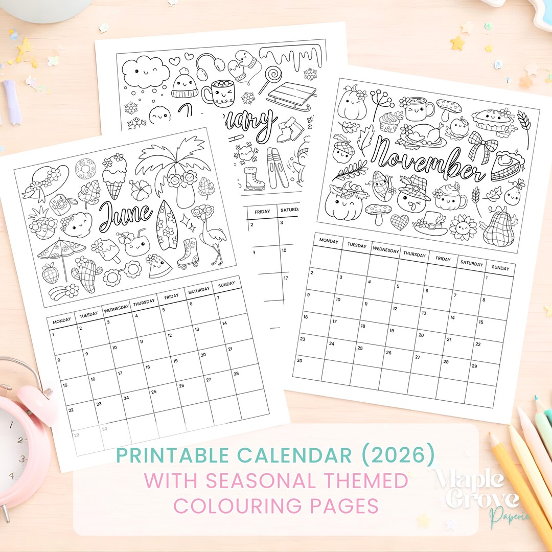 Monthly 2026 Calendar for Kids: Printable Calendar Activity With ...