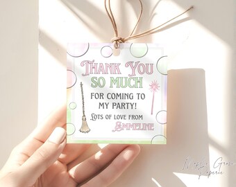 Wicked Editable Thank You Tag Template, Square Wicked Birthday Party Favour, Pink and Green Witch Party Favour Tag (Digital Download)