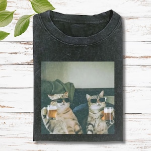 Vintage Cat Drink Beer Shirt, Funny Cat Couple Shirt, Cute Cat Shirt, Meme Cat Shirt, 90s Style Tee, Cat Lover Gift, Gen Z Tee, Stupid Gift