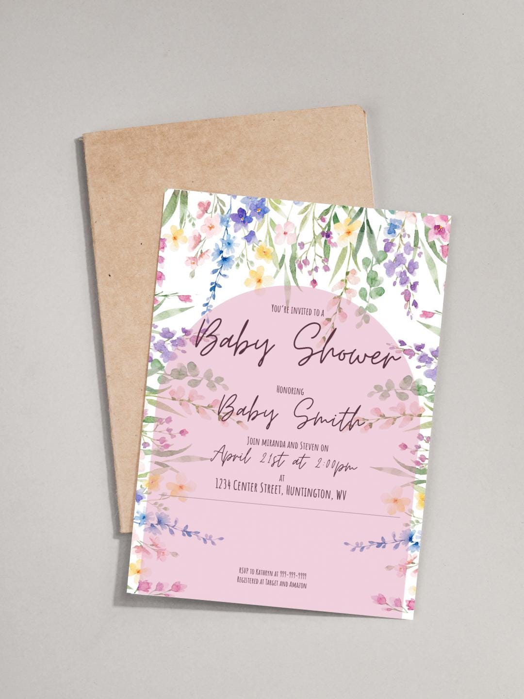 Editable Pink Floral Watercolor Baby Shower Invitation (digital ...