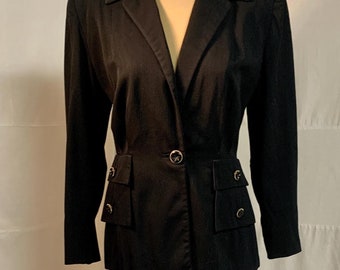 Chaqueta de mujer de gabardina negra, busto de 36 pulgadas, década de 1940