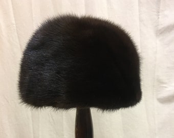 1960s, size 23,  dark brown ranch mink mound shaped hat.
