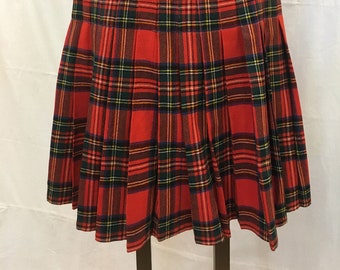 1950s, 26" waist, red and black traditional wool Scots plaid kilt