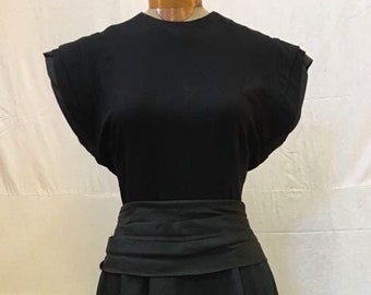 1940s, 36" bust, black crepe and taffeta  dress