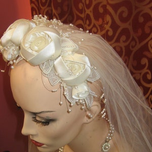 1950's, 8 from side to side, wedding veil and crown. image 1