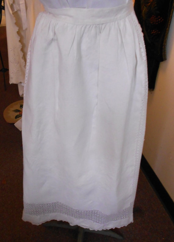 1890's, adjustable waist, full length white linen