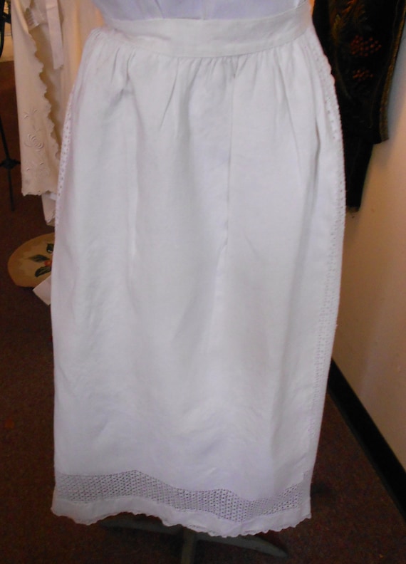 1890's, adjustable waist, full length white linen… - image 1