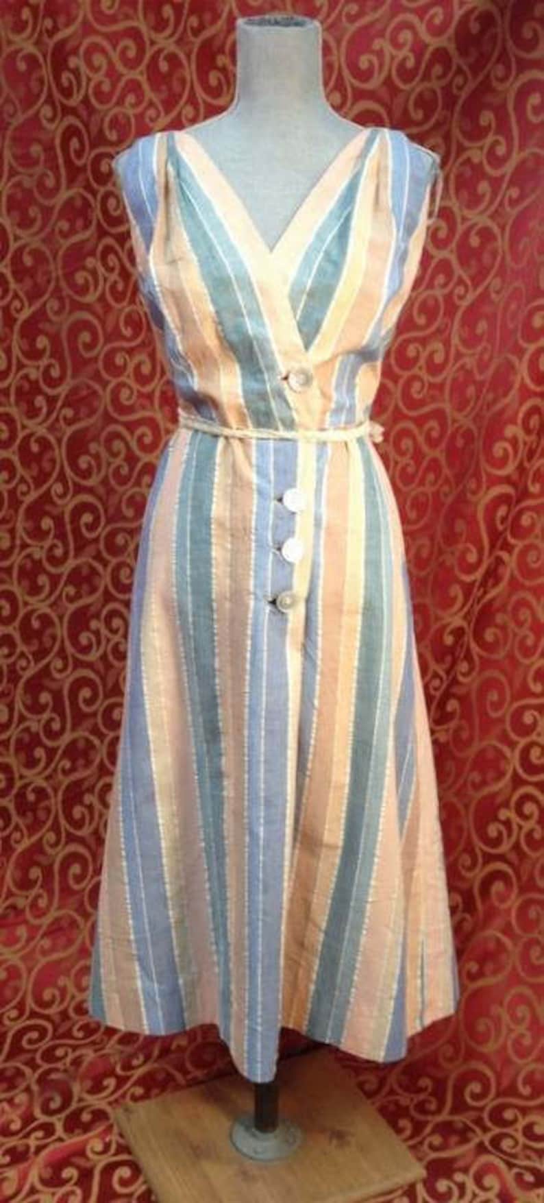 34 bust two piece cotton striped sun dress 1950/'s