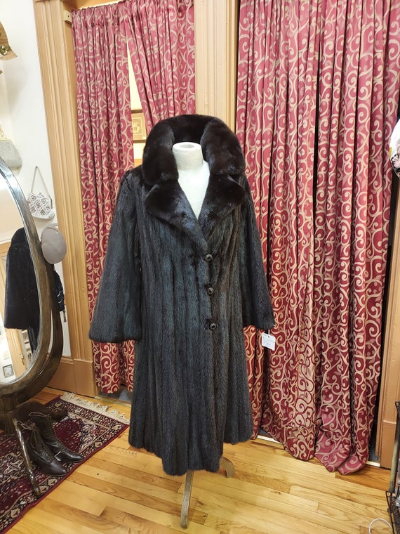 1980s, 40" bust, black ranch mink coat - image 1