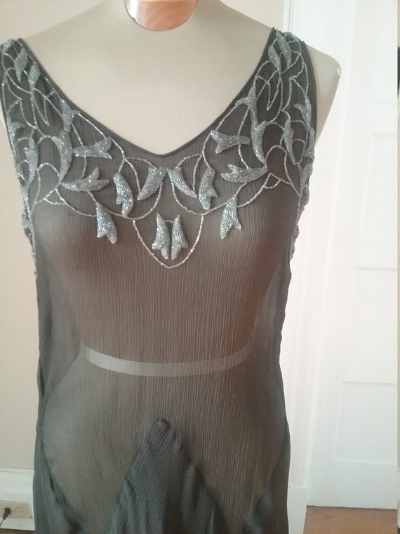 1930's, black sleeveless silk chiffon gown