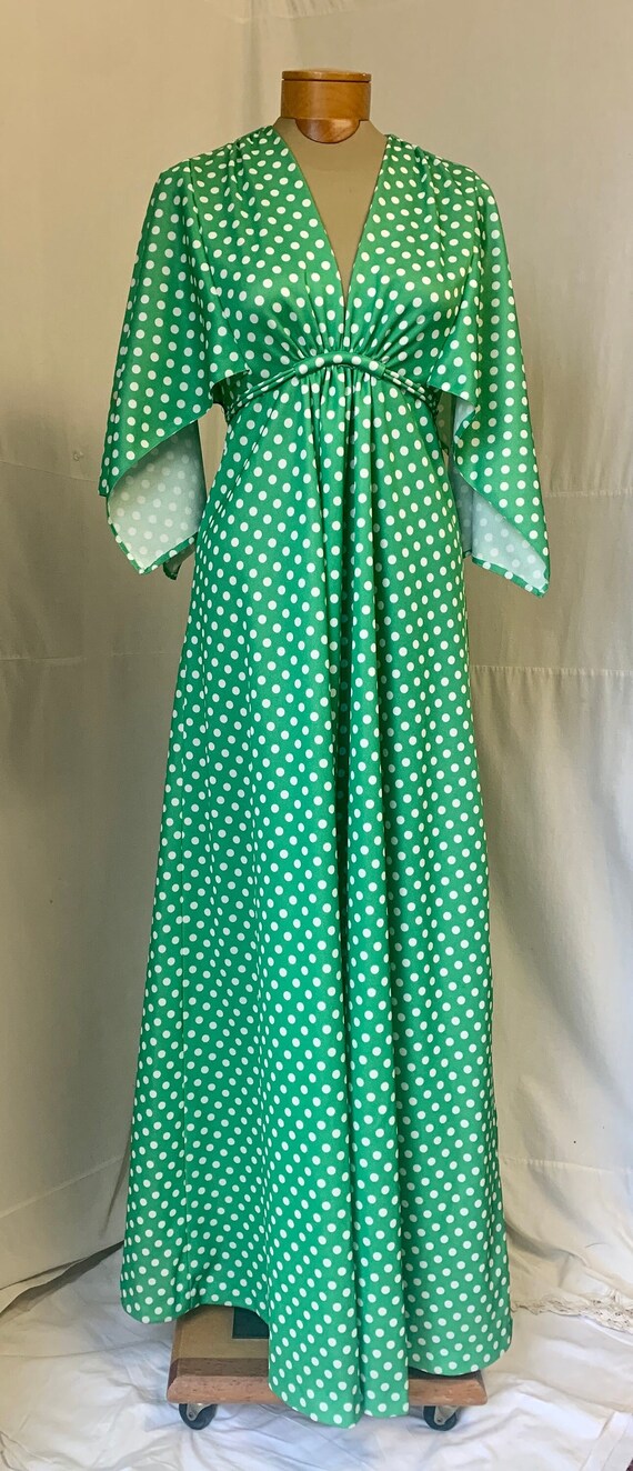 1970s, 36"- 38" bust, long gown of polyester with 