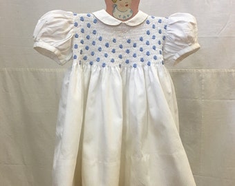1940s, 16" chest. White pique cotton baby dress, 2 years