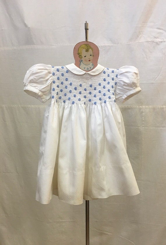 1940s, 16" chest. White pique cotton baby dress, 2