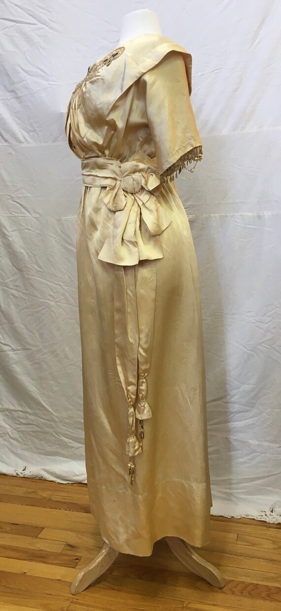 1916, 34"" bust, pale gold silk satin gown - image 3