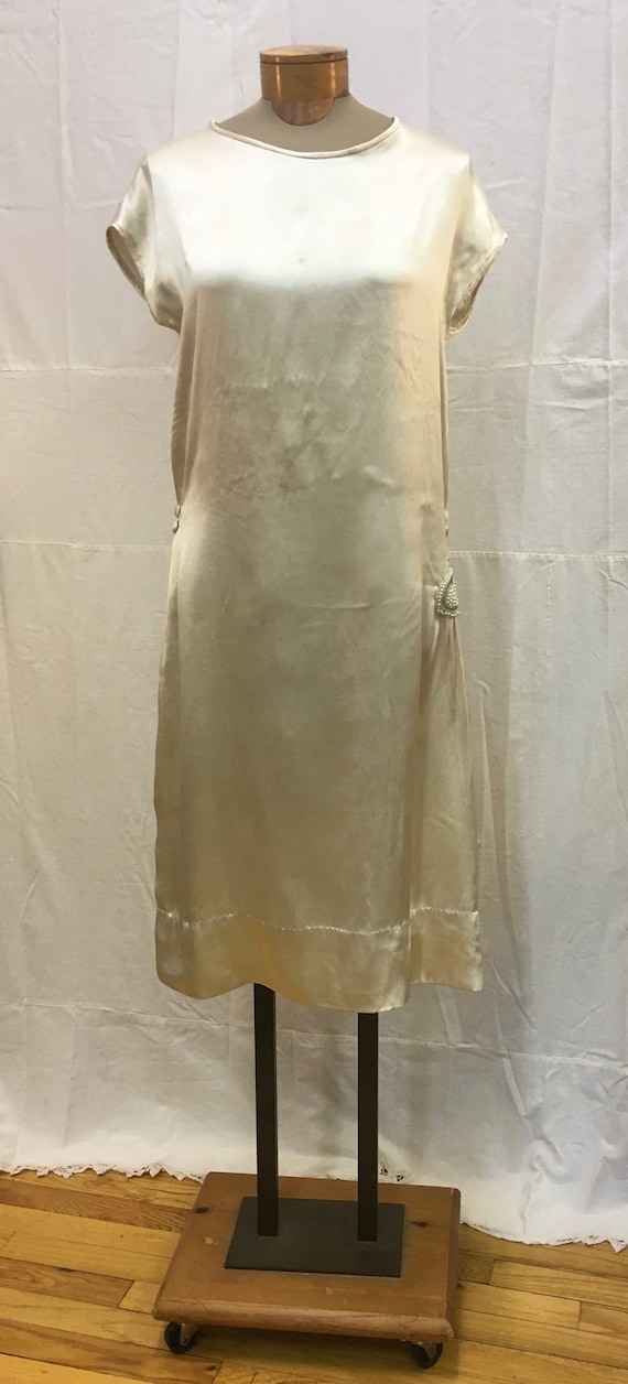 1920s, 38" bust, ecru colored silk satin wedding g